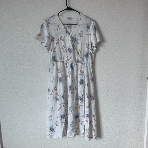 Sweet Salt Dresses & Skirts - White Floral XL Midi Dress with Blue Bloom Print Modest, Conservative, Flowy